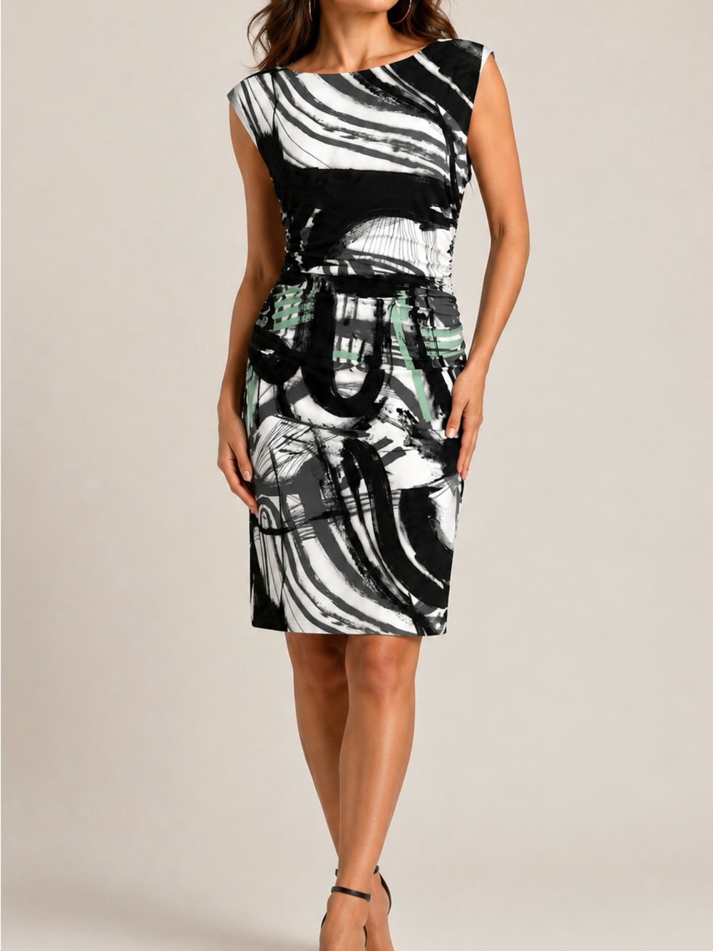 Norma Kamali Graffiti Sleeveless Shirred Waist Dress M